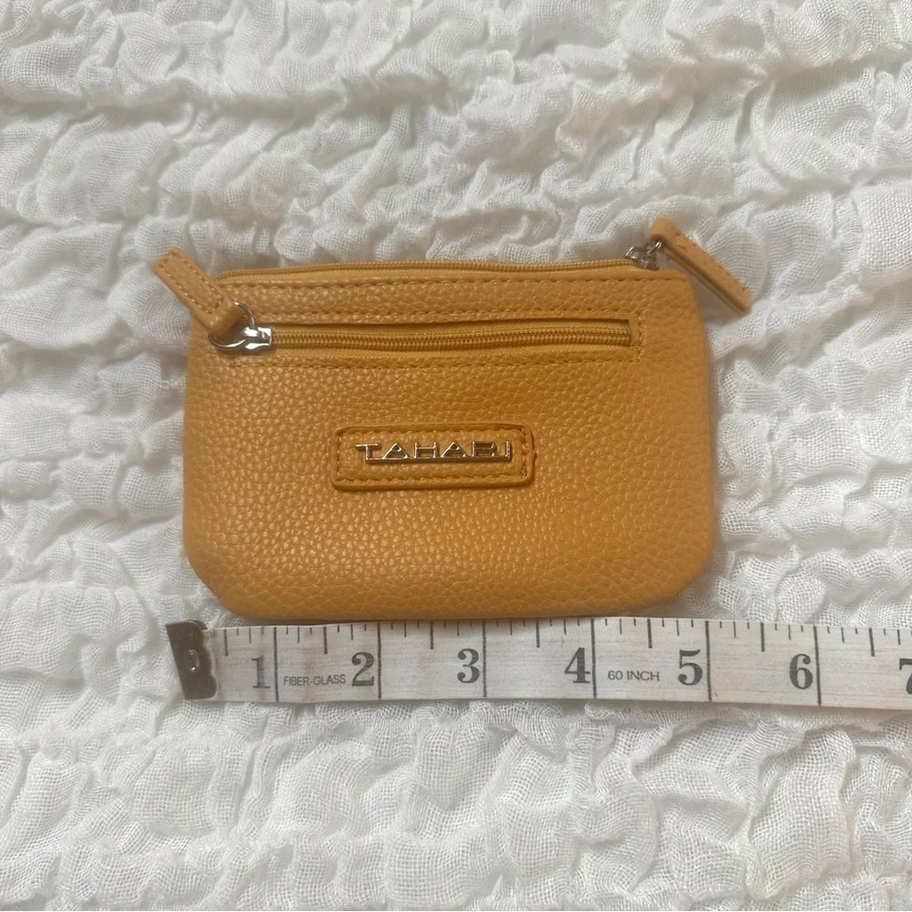 Tahari Leather Wallet Card Holder with Zipper Closure Mustard Color
